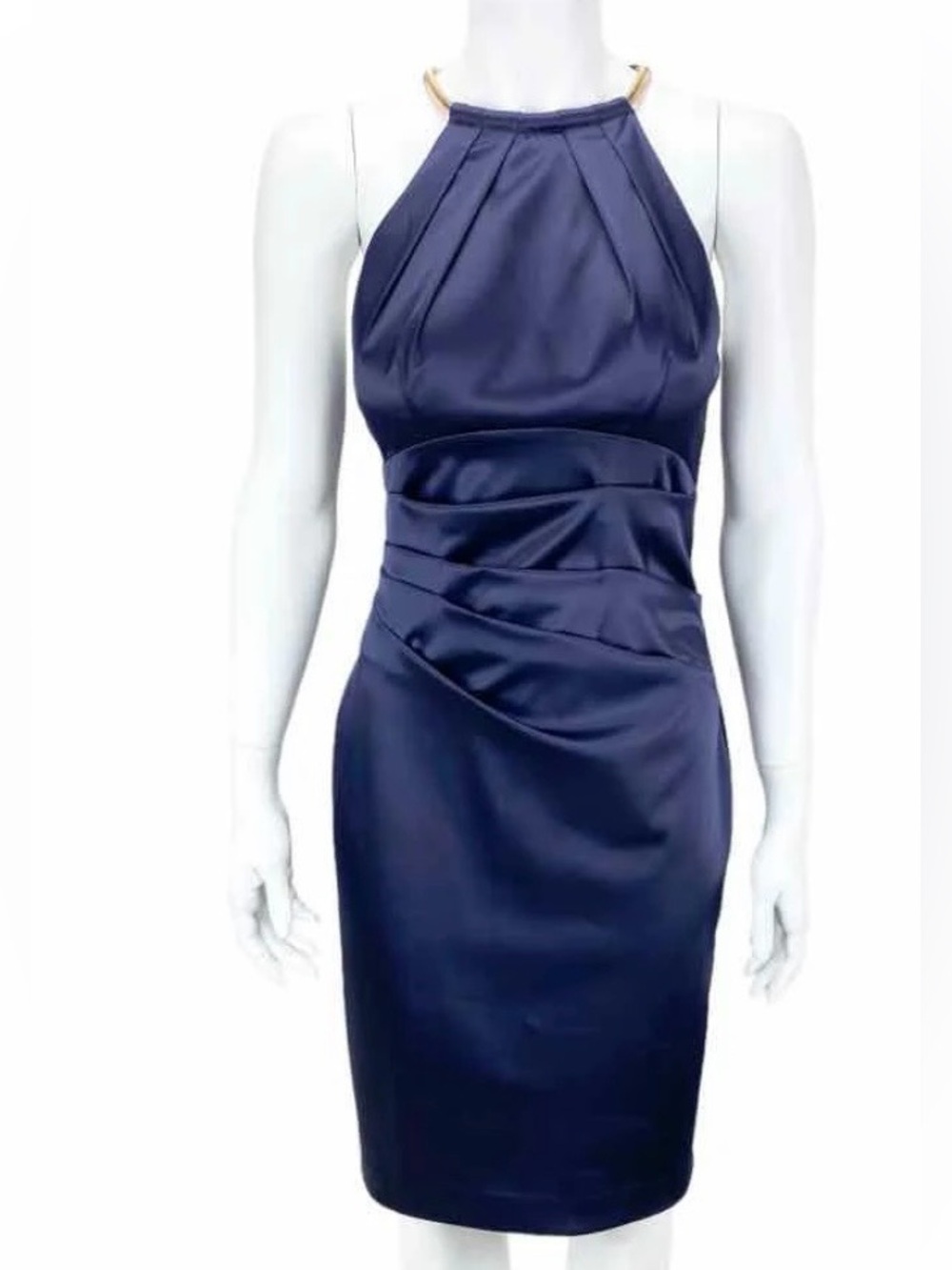 Eliza J Navy One-Shoulder Satin Sheath Dress